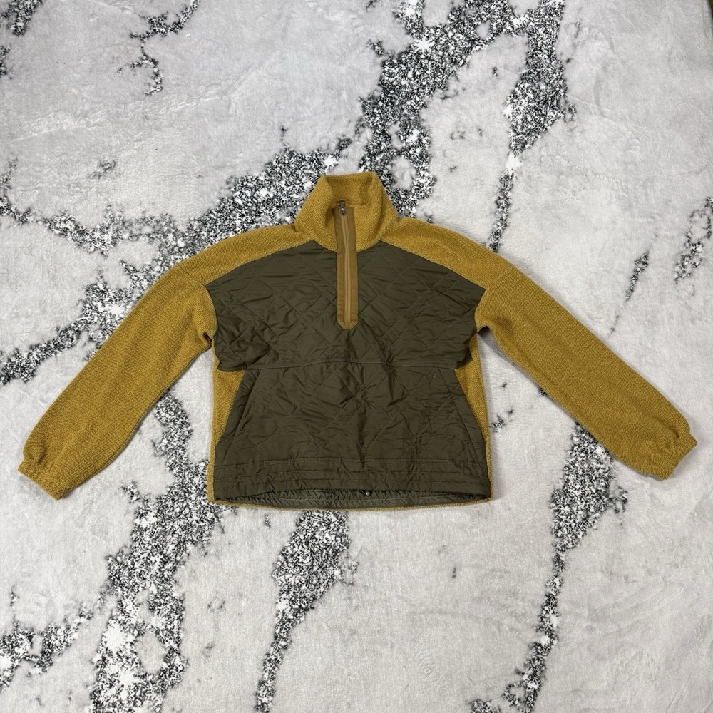 Prana Jacket‎ Womens Size S Mustard Olive Popover Quarter Zip Fleece Wool Blend